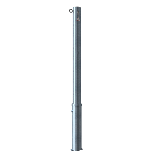 Barrier posts | Steel tube  76 x 2,6 mm | removable, with Euro profile cylinder lock | hot-dip galvanized | with 1 eyelet